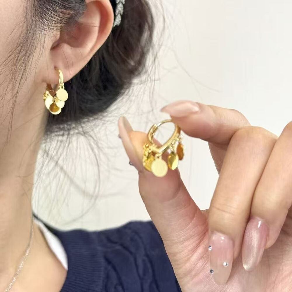 Gold Huggie Hoop Earrings Dangle Multi Disc Charms Women Fashion Jewelry NWT